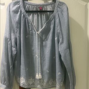 Vince Camuto Light Blue Embroidered Blouse